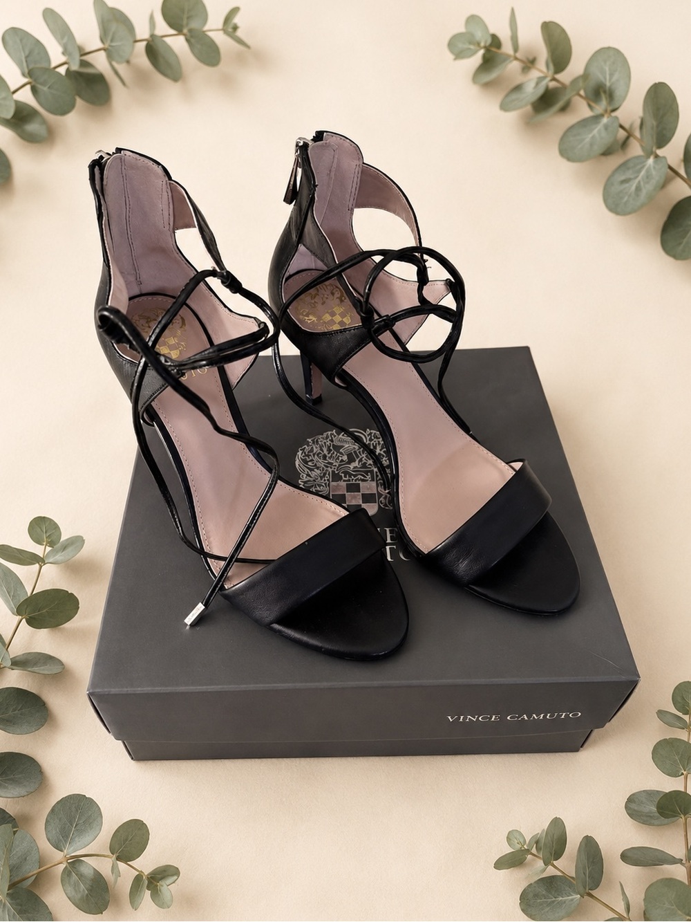 Vince-Camuto Women's Black Strappy Open Toe Heel Size 7.5